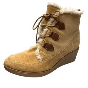 TOMMY HILFIGER Tan Suede Wedge‎ Lace up Boots